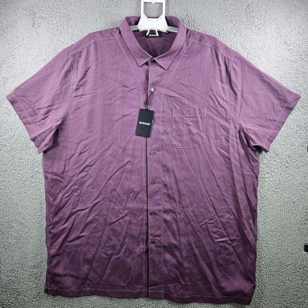 NEW Murano Casual Shirt Men 4XT Button Up Short Sleeve 100% Lyocell Purple